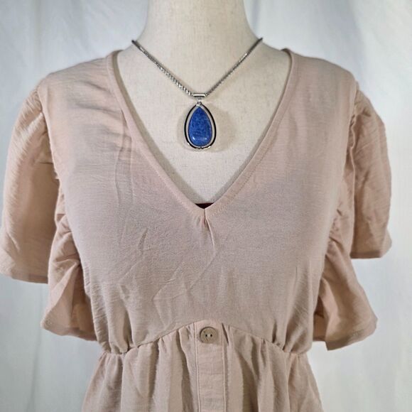 Ruffle Sleeve V Neck High Waist Button Down Babydoll Tunic Dress Size Medium - Picture 4 of 11